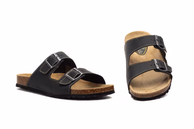 Sandalias Bio Hombre Piel Negro Hebillas