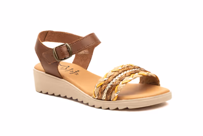 Sandalias Mujer Piel Cuero Hebilla Cuña Baja - 2