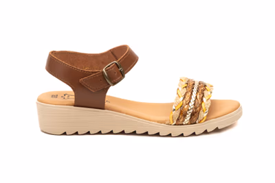 Sandalias Mujer Piel Cuero Hebilla Cuña Baja - 3