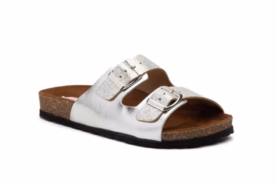 Sandalias Mujer Piel Plata Hebilla - 2