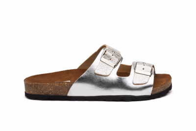 Sandalias Mujer Piel Plata Hebilla - 3