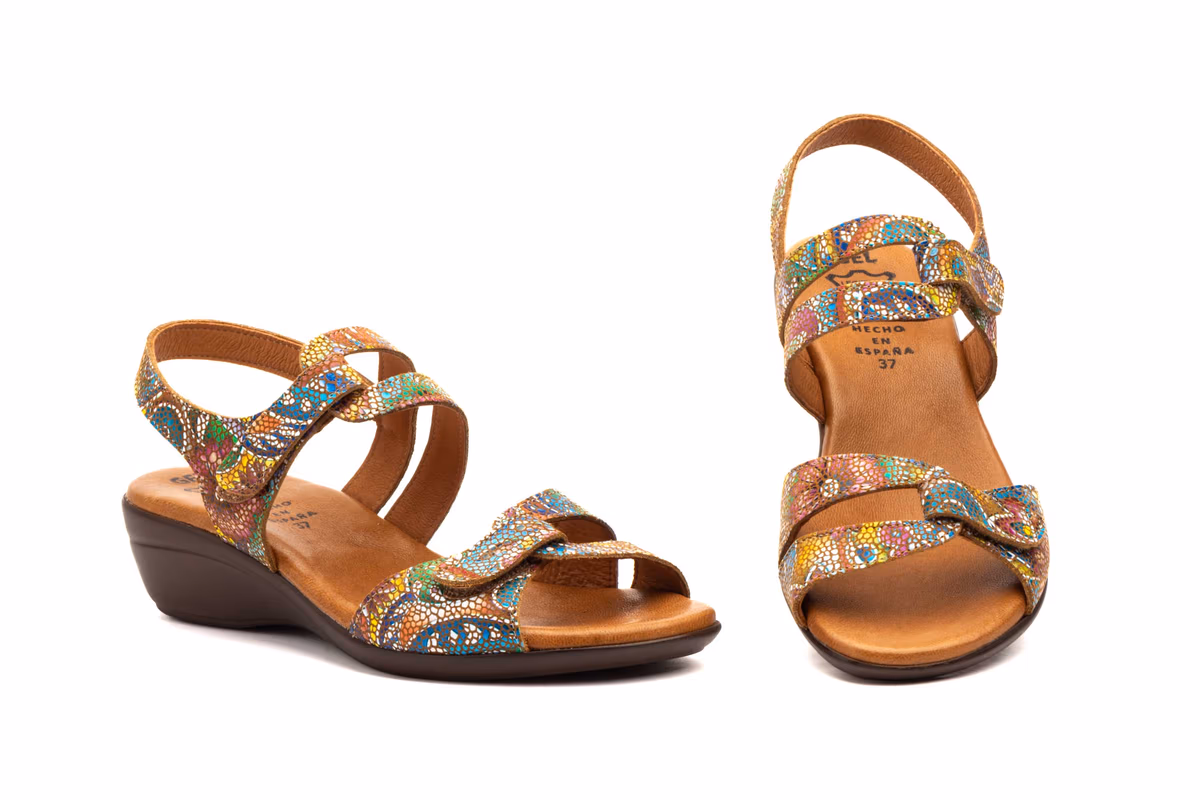 Sandalias Mujer Piel Estampado Multi Cuero