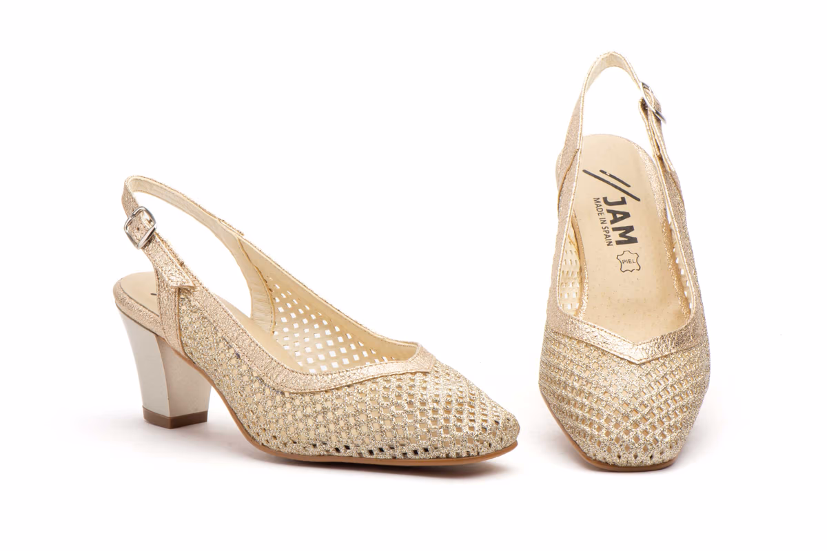 Zapatos Mujer Rejilla Champan Tacón Alto