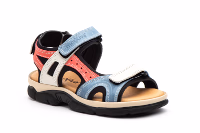 Sandalias Mujer Piel Keloil Azul Blanco Velcro - 2