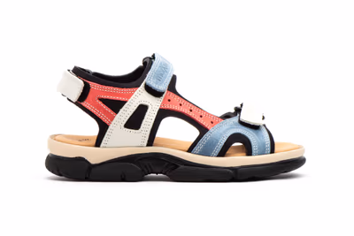 Sandalias Mujer Piel Keloil Azul Blanco Velcro - 3