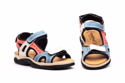 Sandalias Mujer Piel Keloil Azul Blanco Velcro