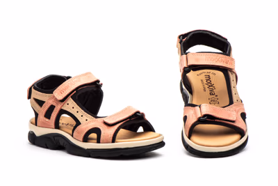 Sandalias Mujer Piel Teja Taupe Velcro