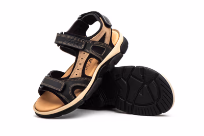 Sandalias Mujer Piel Negro Taupe Velcro - 5