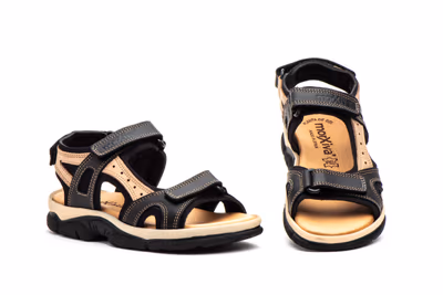 Sandalias Mujer Piel Negro Taupe Velcro