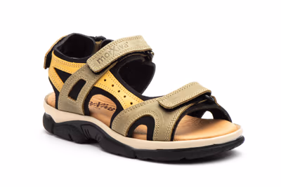 Sandalias Mujer Piel Kaki Mostaza Velcro - 2