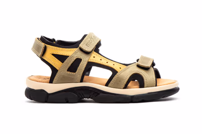 Sandalias Mujer Piel Kaki Mostaza Velcro - 3