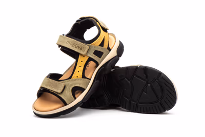 Sandalias Mujer Piel Kaki Mostaza Velcro - 5