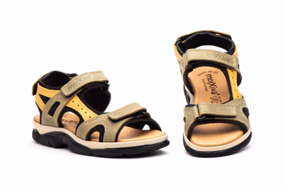 Sandalias Mujer Piel Kaki Mostaza Velcro