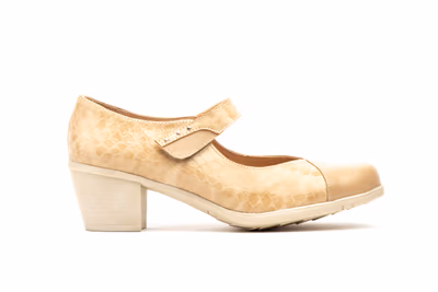 Zapatos Mujer Piel Beige Velcro Tacón - 2