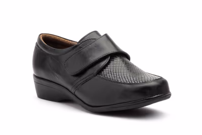 Zapatos Mujer Piel Negro Velcro Cuña - 2