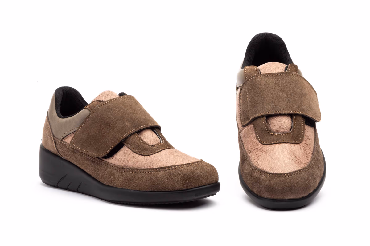 Zapatos Mujer Taupe Velcro Cuña