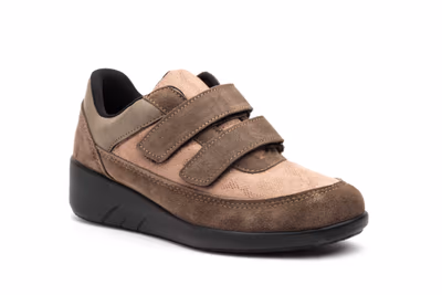 Deportivos Mujer Piel Taupe Velcros Cuña - 2