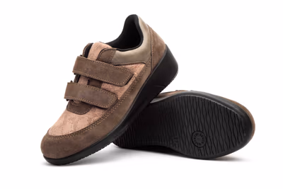 Deportivos Mujer Piel Taupe Velcros Cuña - 5