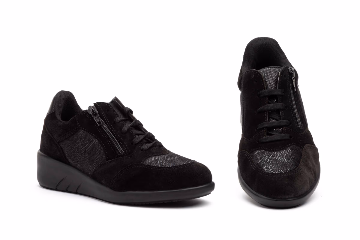 Deportivos Mujer Piel Negro Negro Cuña