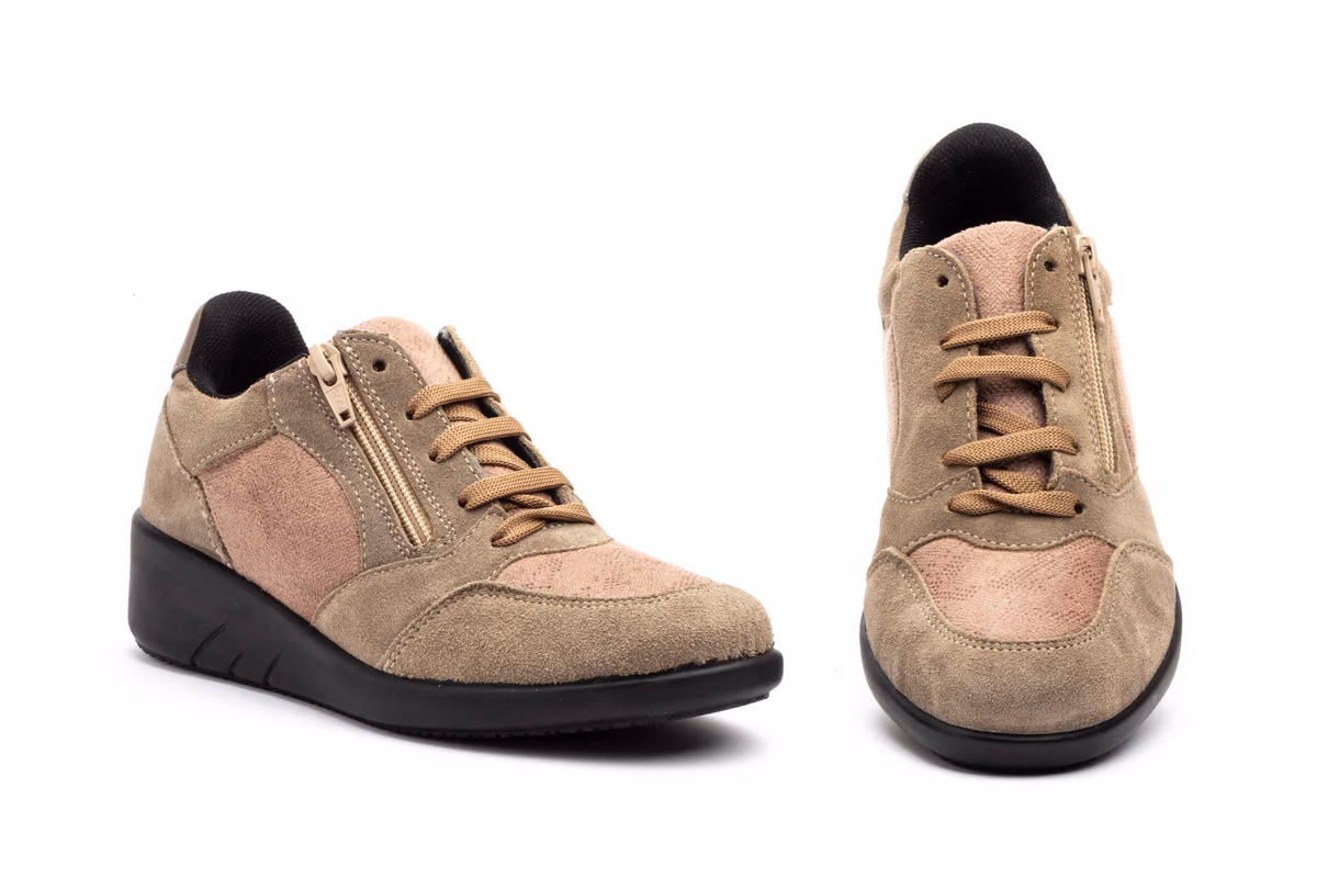 Deportivos Mujer Piel Taupe Negro Cuña