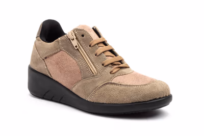 Deportivos Mujer Piel Taupe Negro Cuña - 2