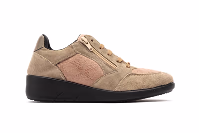 Deportivos Mujer Piel Taupe Negro Cuña - 3