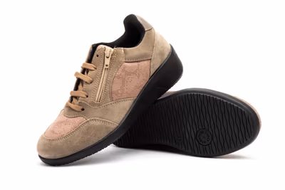 Deportivos Mujer Piel Taupe Negro Cuña - 5