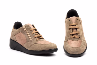 Deportivos Mujer Piel Taupe Negro Cuña