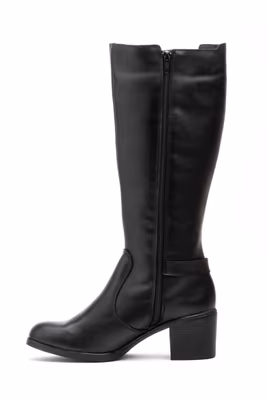 Botas Alta Mujer Piel Negra Tacón - 4