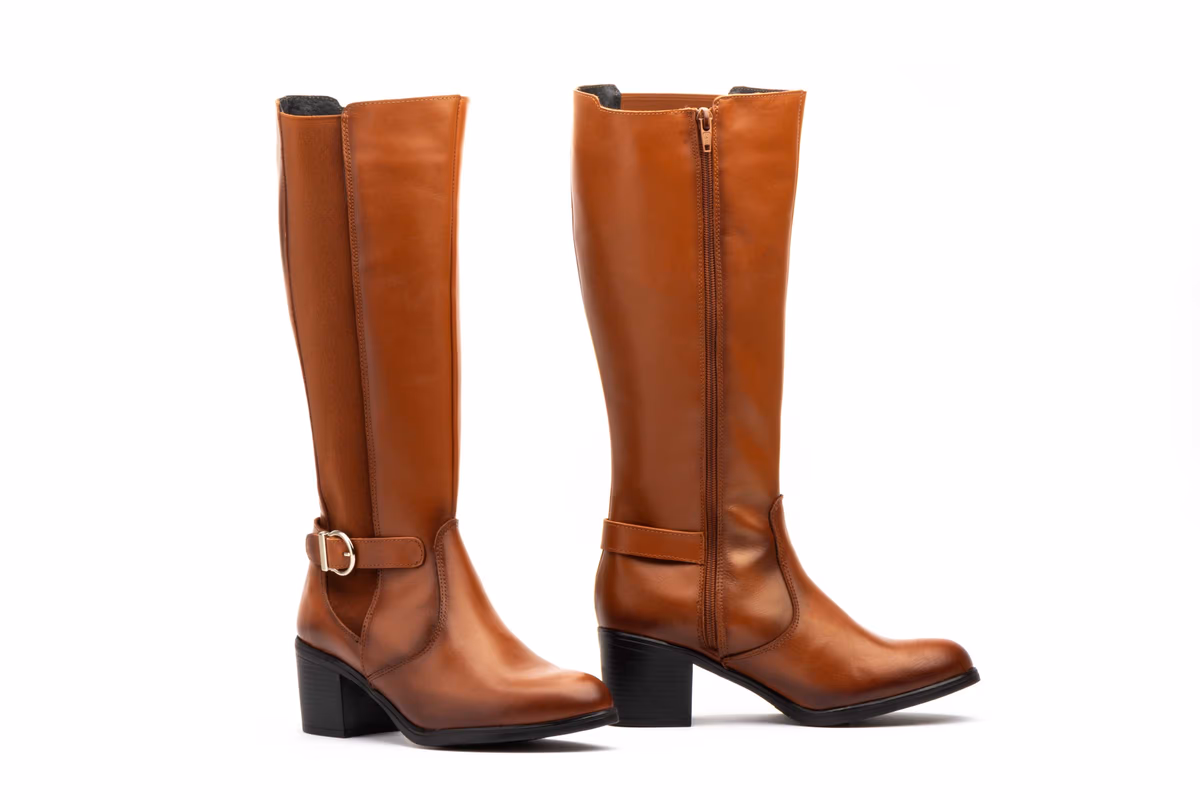 Botas Alta Mujer Piel Cuero Tacón