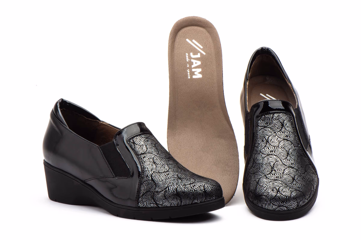 Zapatos Mujer Piel Negro Elásticos Licra