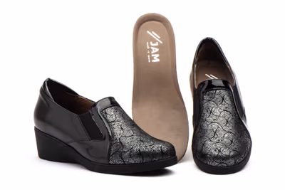 Zapatos Mujer Piel Negro Elásticos Licra