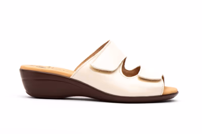 Sandalias Mujer Piel Beige Cuña Velcro - 3