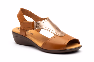 Sandalias Mujer Piel Bronce Velcro - 2