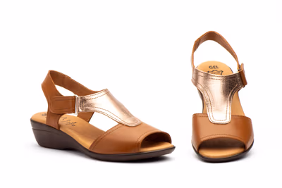 Sandalias Mujer Piel Bronce Velcro