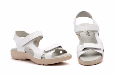 Sandalias Mujer Piel Blanco Velcro