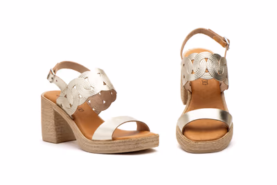 Sandalias Mujer Piel Platino Tacón Alto