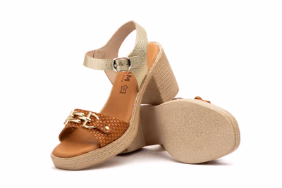 Sandalias Mujer Piel Platino Tacón Hebilla - 5