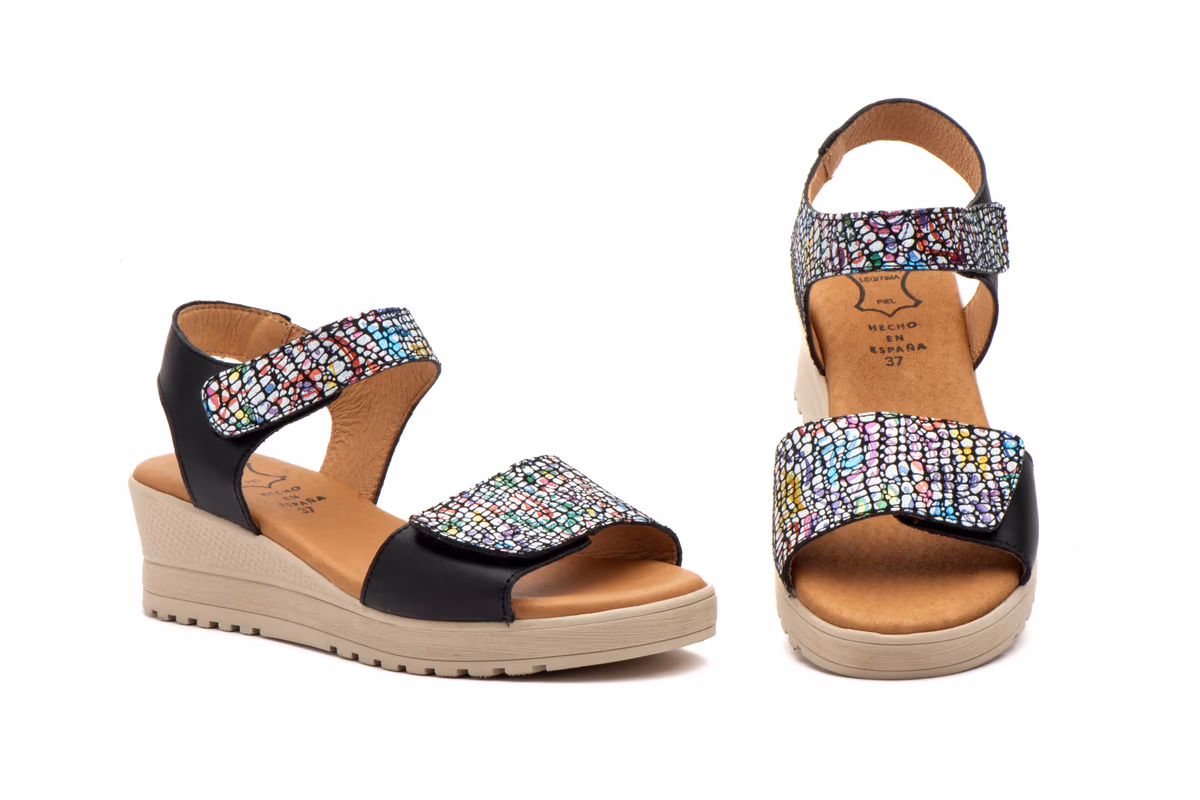 Sandalias Mujer Piel Negro Colores Velcro Alto Estilo ref. AE-647