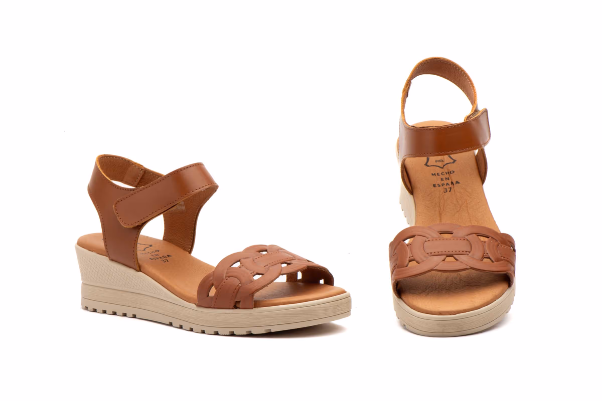 Sandalias Mujer Piel Cuero Velcro
