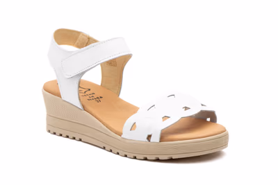 Sandalias Mujer Piel Blanco Velcro - 2