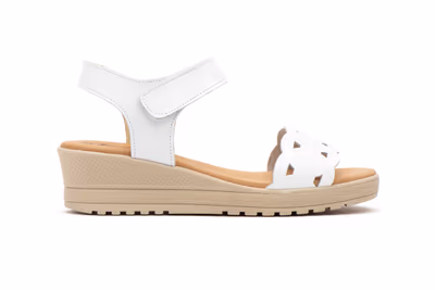 Sandalias Mujer Piel Blanco Velcro - 3