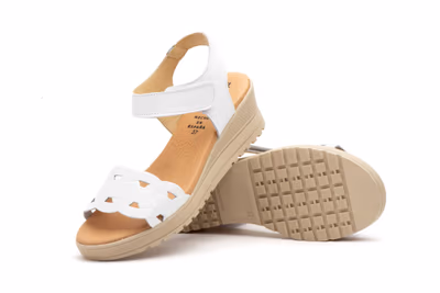 Sandalias Mujer Piel Blanco Velcro - 5