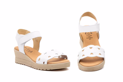 Sandalias Mujer Piel Blanco Velcro