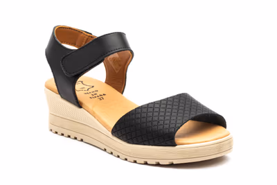 Sandalias Mujer Piel Negro Velcro Cuña - 2