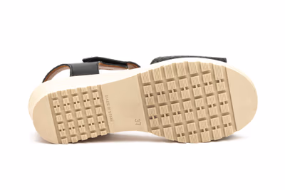 Sandalias Mujer Piel Negro Velcro Cuña - 4