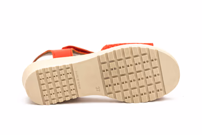 Sandalias Mujer Piel Rojo Velcro Cuña - 4