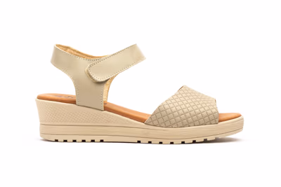 Sandalias Mujer Piel Beige Velcro Cuña - 3