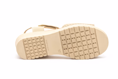 Sandalias Mujer Piel Beige Velcro Cuña - 4