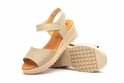 Sandalias Mujer Piel Beige Velcro Cuña - 5